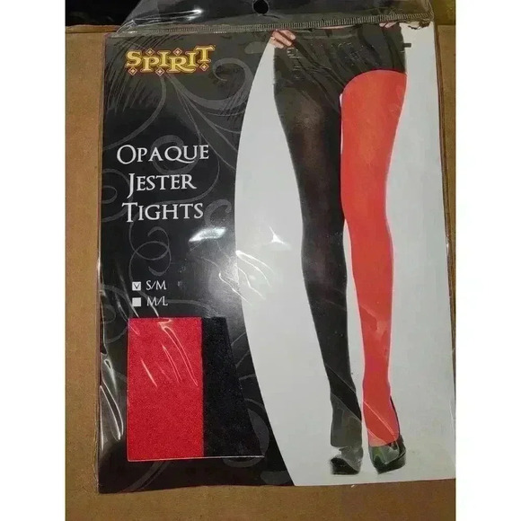 Opaque Black And Red Jester Pantyhose - Picture 1 of 2